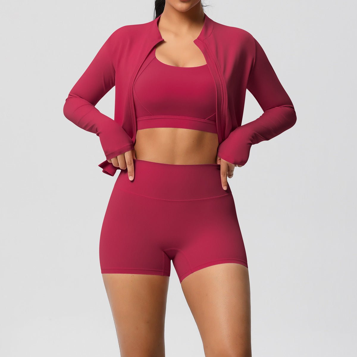 Solid Color Three Piece Yoga Set - Solbana
