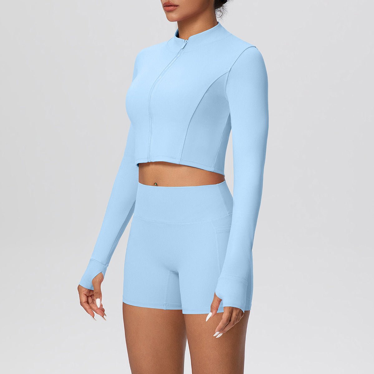 High Waist Thumb Hole Zip Yoga Set - Solbana