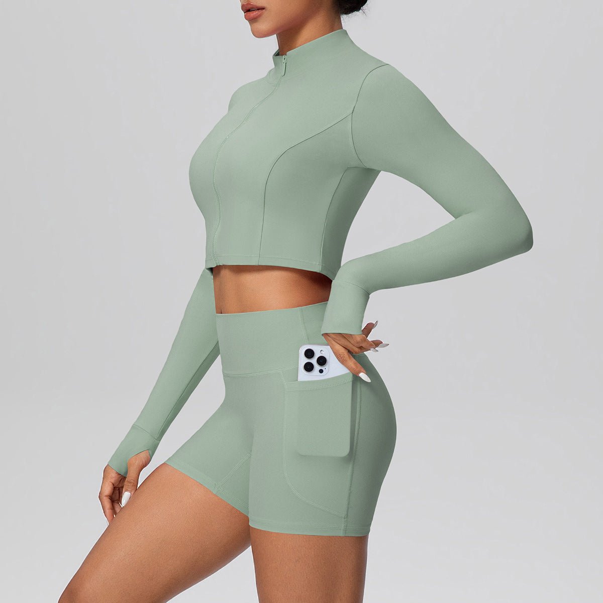 High Waist Thumb Hole Zip Yoga Set - Solbana