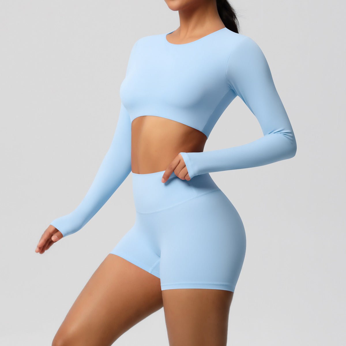 Brushed Long Sleeve Yoga Set with Shorts - Solbana