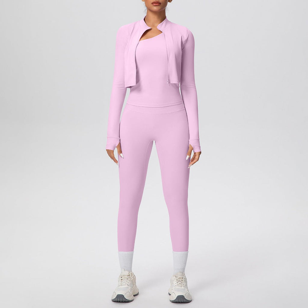 Women 3 Piece Workout Set with Zip Jacket - Solbana