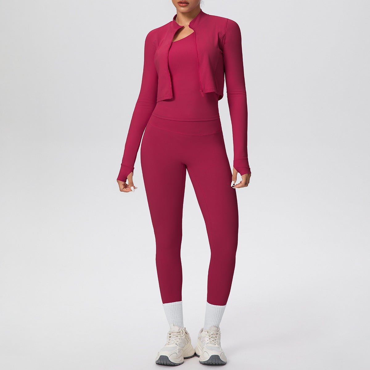 Women 3 Piece Workout Set with Zip Jacket - Solbana