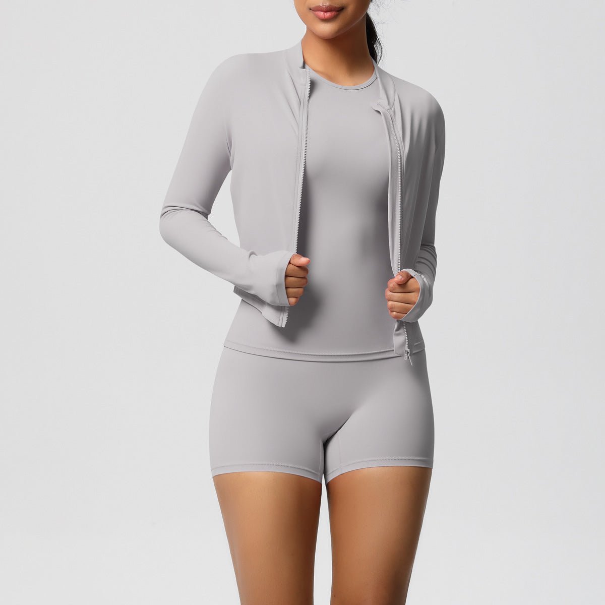Nude Feel 3 Piece Yoga Set with Zipper Jacket - Solbana