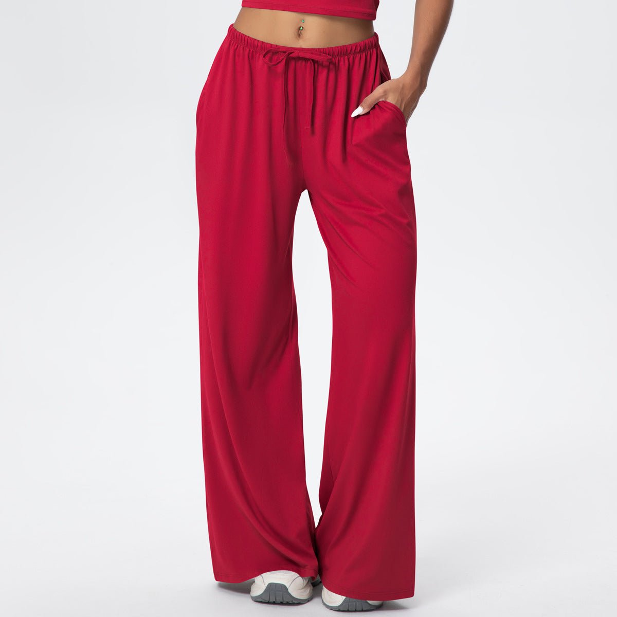 Brushed Wide Leg Drawstring Pants with Pockets - Solbana