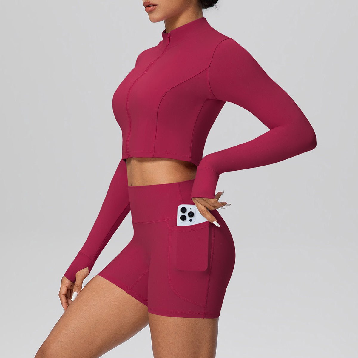 High Waist Thumb Hole Zip Yoga Set - Solbana