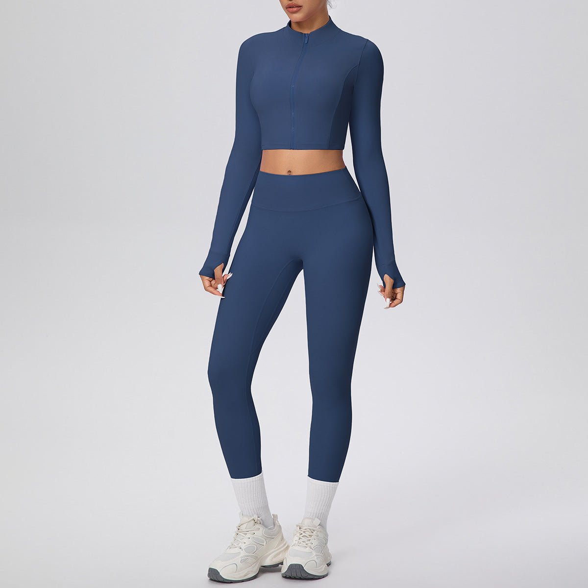 High Waist Zip Up Yoga Set with Thumb Holes - Solbana