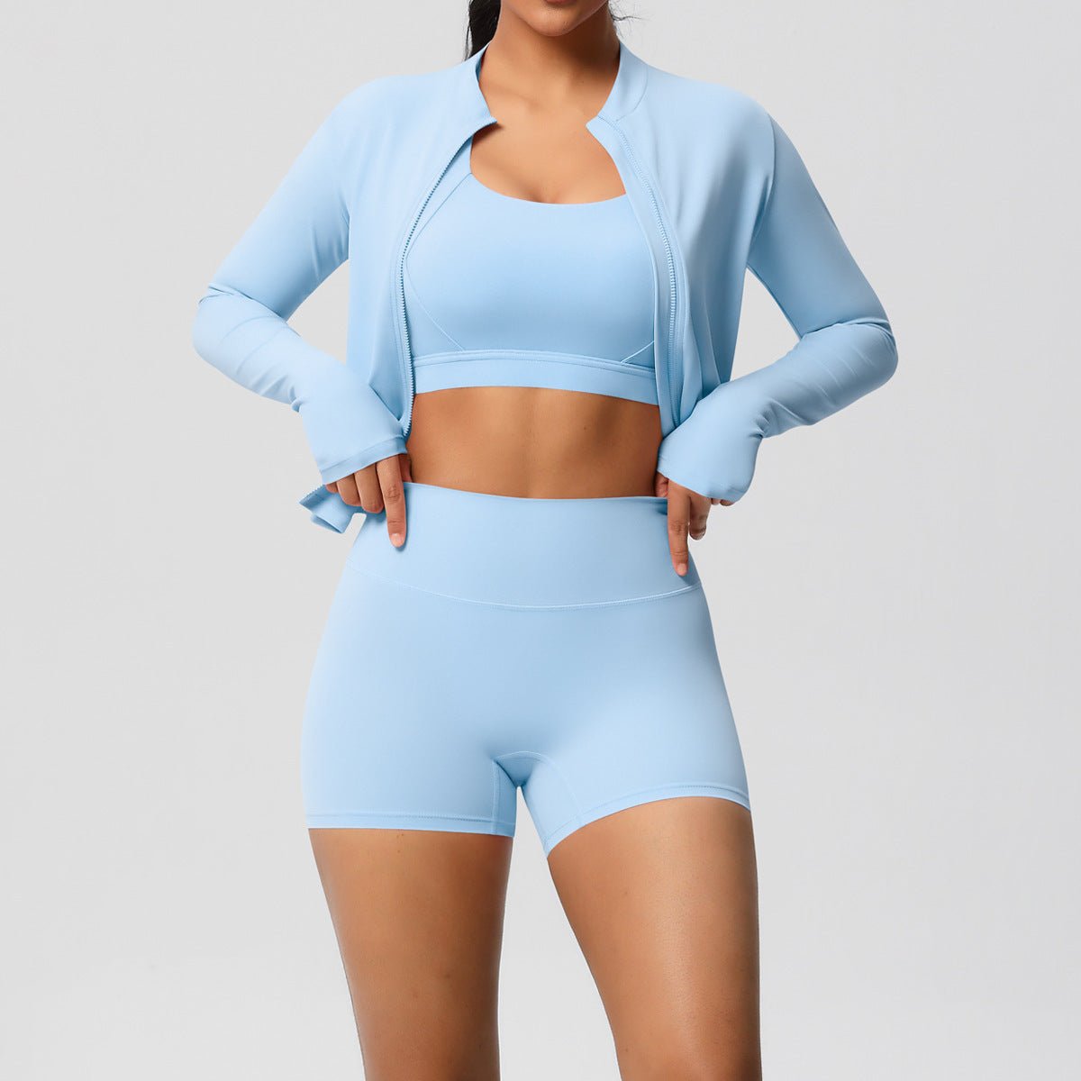 Solid Color Three Piece Yoga Set - Solbana