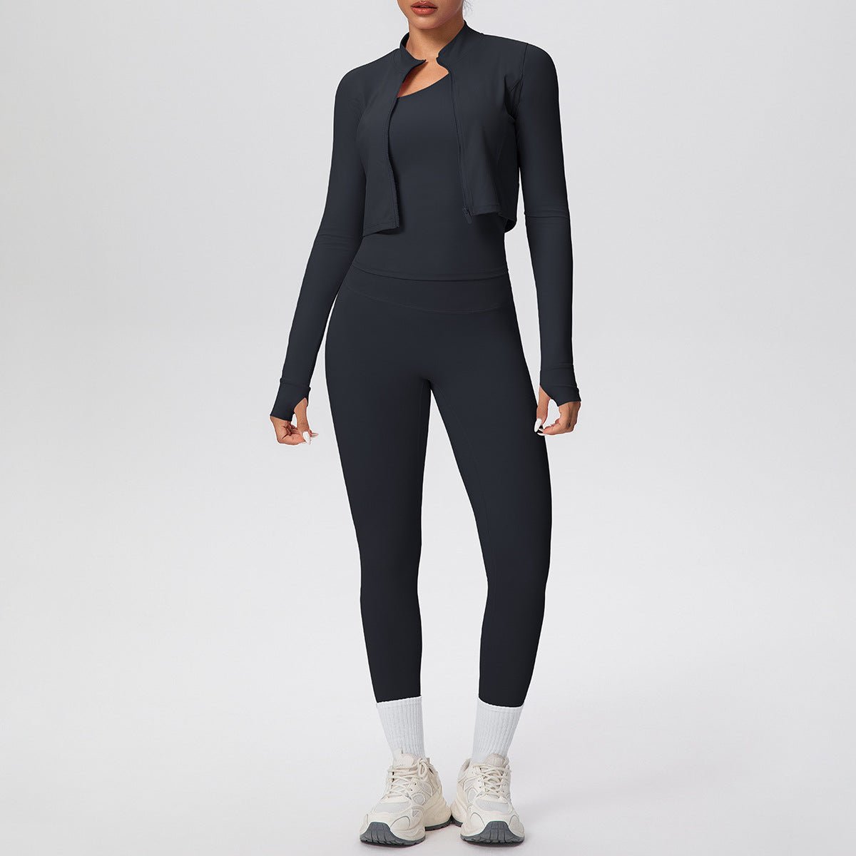 Women 3 Piece Workout Set with Zip Jacket - Solbana