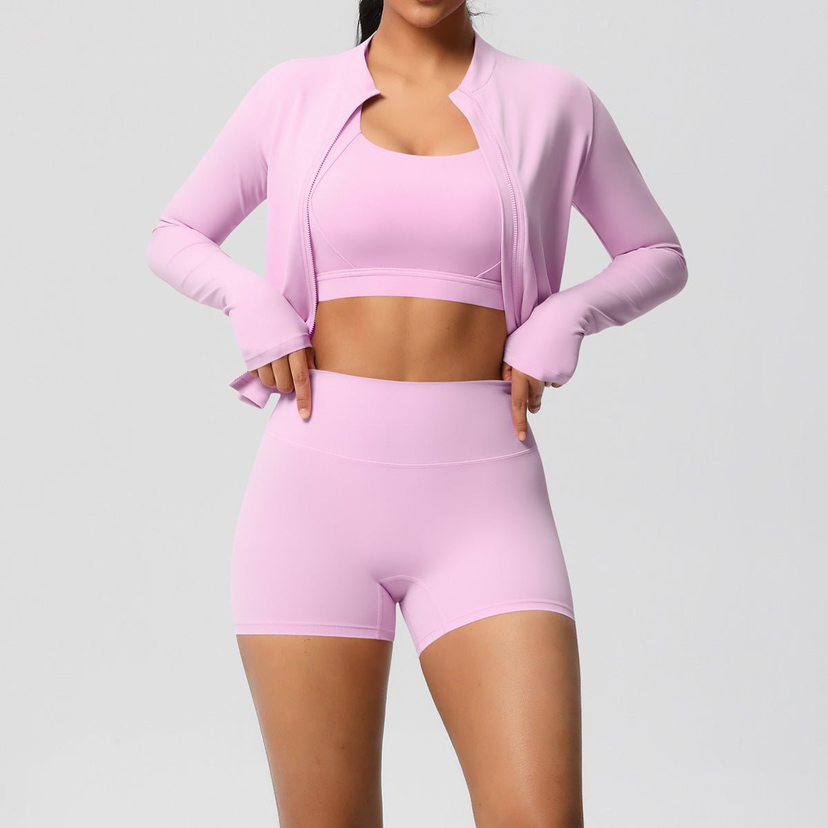 Solid Color Three Piece Yoga Set - Solbana