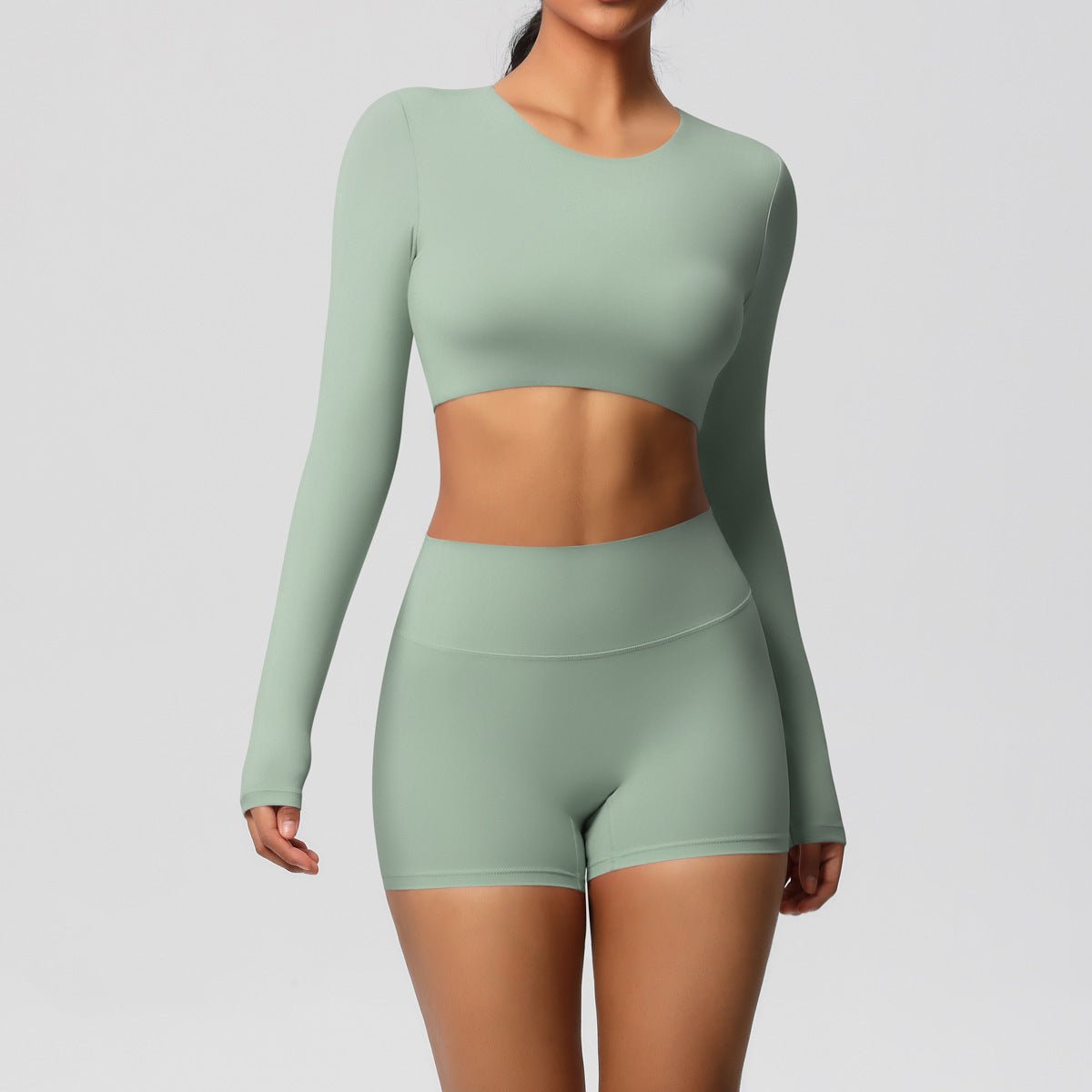 Brushed Long Sleeve Yoga Set with Shorts - Solbana