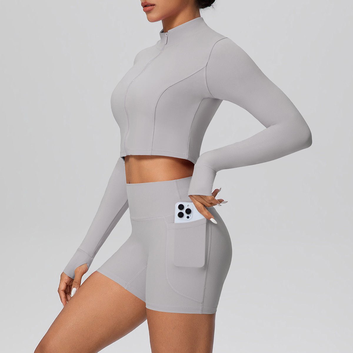 High Waist Thumb Hole Zip Yoga Set - Solbana