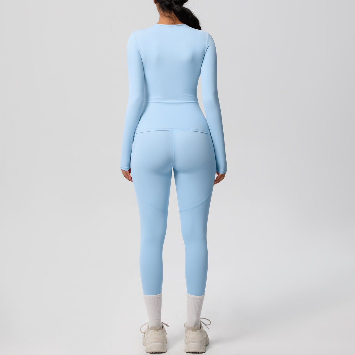 Solid Color Long Sleeve Pocket Yoga Set - Solbana