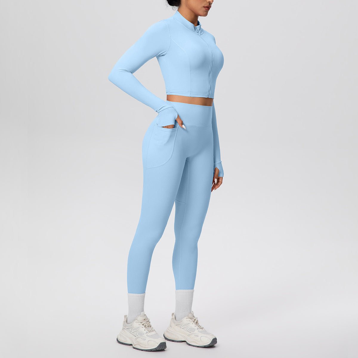 High Waist Nude Feel Yoga Set with Zip Jacket - Solbana