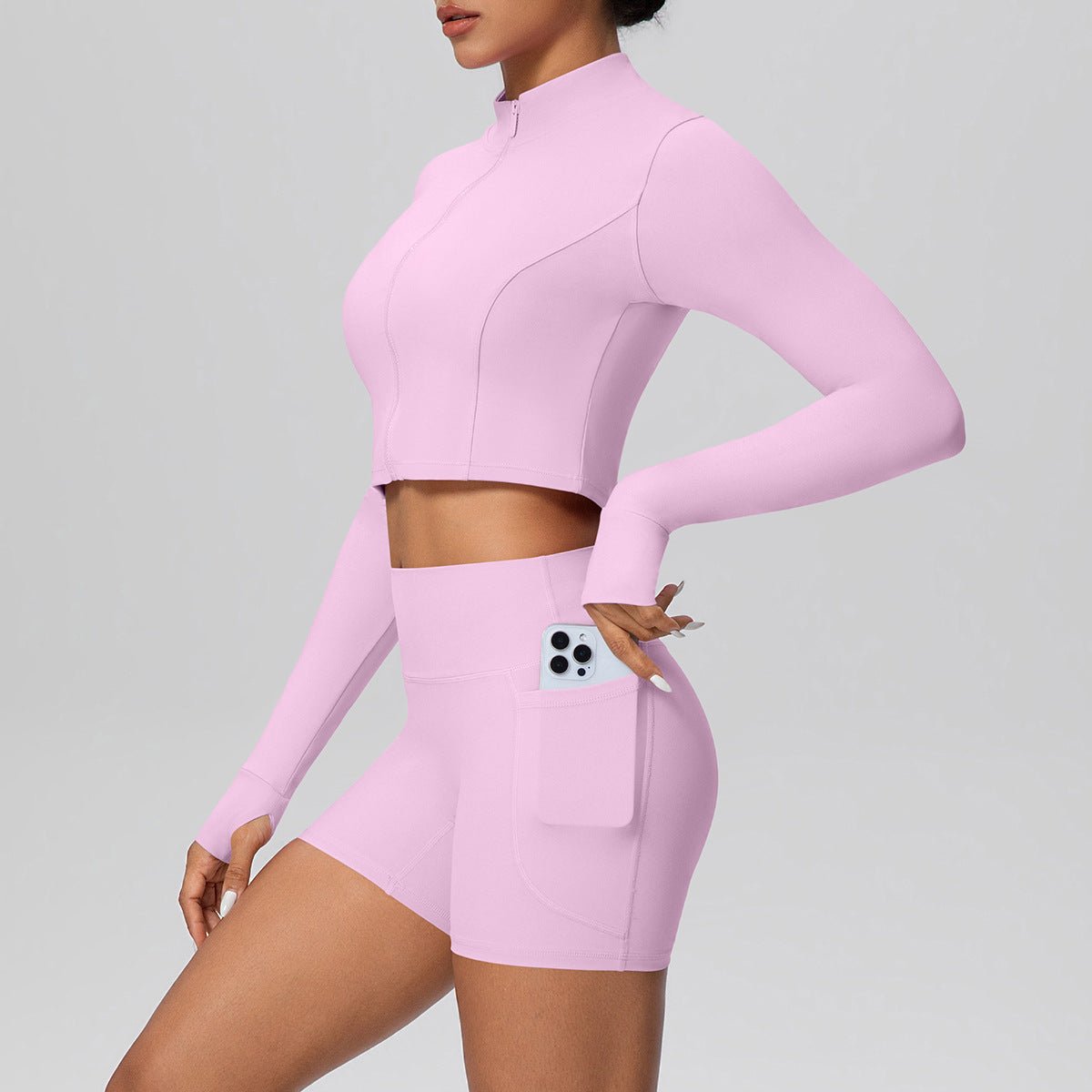 High Waist Thumb Hole Zip Yoga Set - Solbana