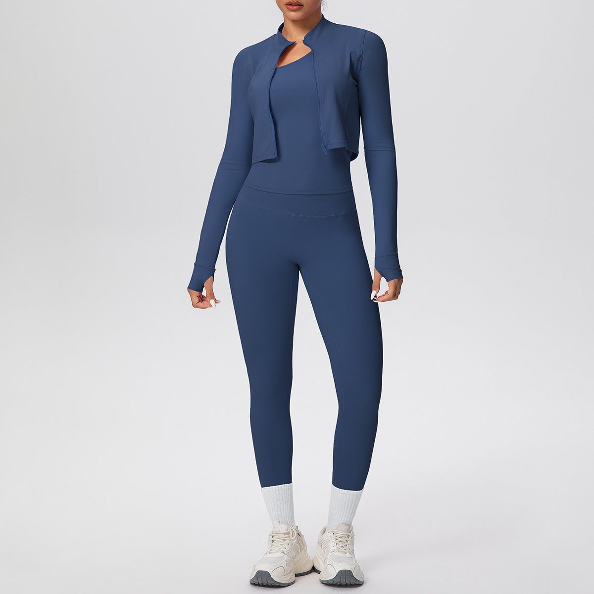 Women 3 Piece Workout Set with Zip Jacket - Solbana