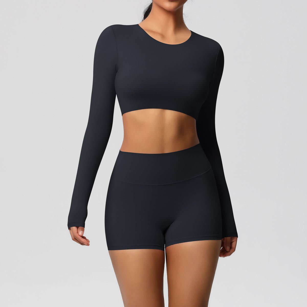 Brushed Long Sleeve Yoga Set with Shorts - Solbana