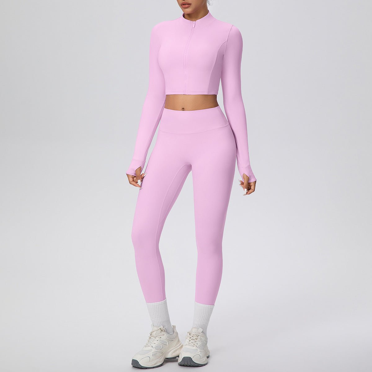 High Waist Zip Up Yoga Set with Thumb Holes - Solbana